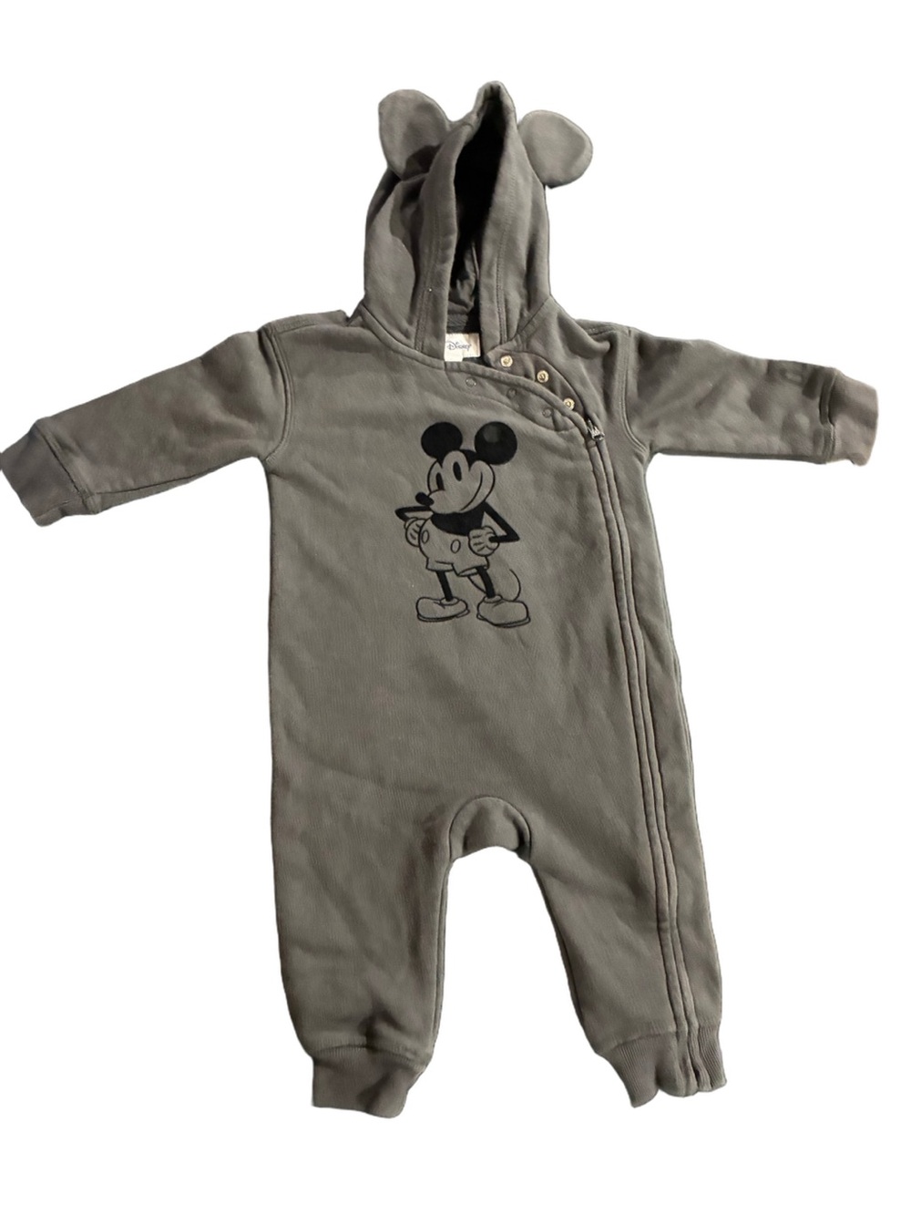GAP Gray Mickey Mouse Hooded One-Piece romper. Baby 6-12 months